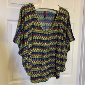 Pure Energy Multi Color Bat Wing Sleeved Top 3X